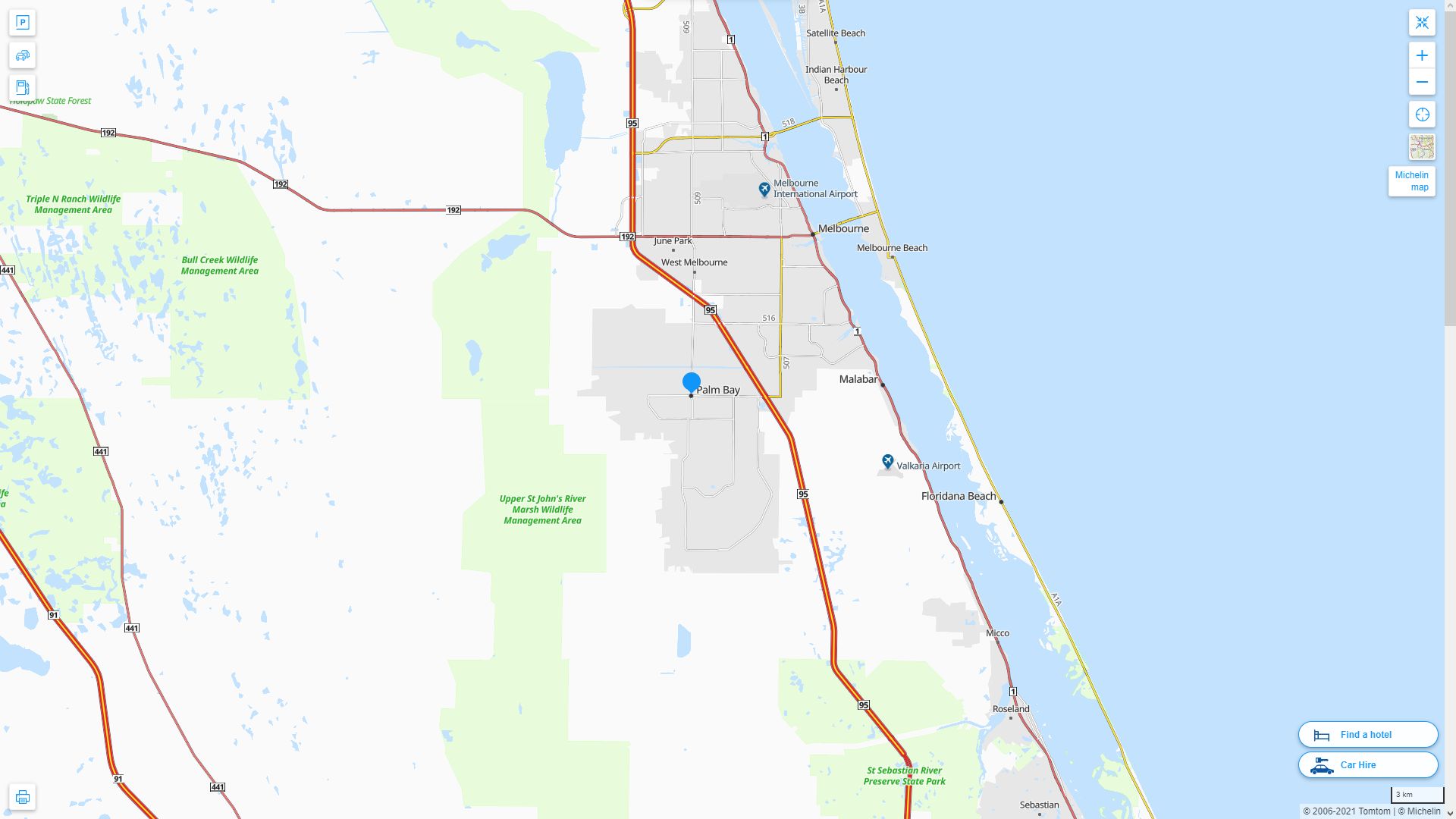 Palm Bay Florida Highway and Road Map